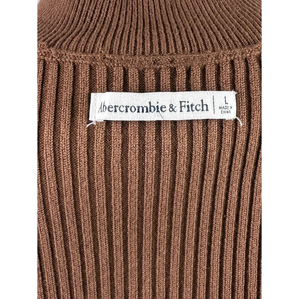 Abercrombie & Fitch Women's Large Brown Knit Ribbed Neck Fitted Sweater